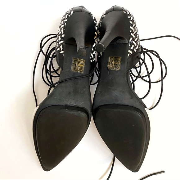 Jeffrey Campbell Roulette black white pointed toe lace up ankle open sides heels - Picture 9 of 11